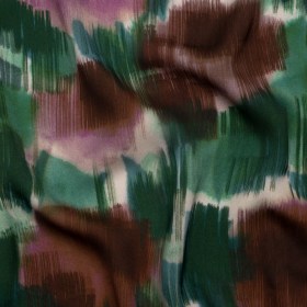 Polyester Charmeuse – Hunter Green, Brown and Plum Purple Brushstrokes – Made in Italy Polyester Charmeuse – Hunter Green, Brown and Plum Purple Brushstrokes – Made in Italy