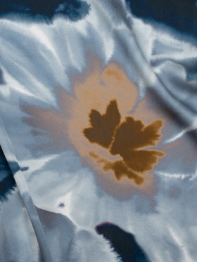 Satin-Faced Polyester Twill – Muted Blue and Brown Watercolor Flowers – Made in Italy Satin-Faced Polyester Twill – Muted Blue and Brown Watercolor Flowers – Made in Italy