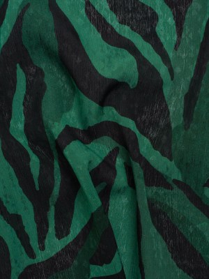 Geometric Crinkled Polyester Jacquard – Green and Black Animal Stripes – Made in Italy Geometric Crinkled Polyester Jacquard – Green and Black Animal Stripes – Made in Italy