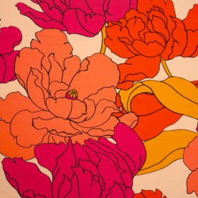 Rayon Twill – Red, Orange and Yellow Floral – Made in Italy Rayon Twill – Red, Orange and Yellow Floral – Made in Italy