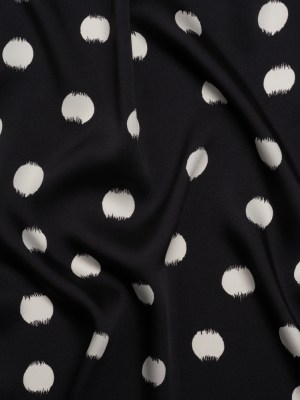 Polyester Twill – Black and Ivory Brushed Polka Dots – Made in Italy Polyester Twill – Black and Ivory Brushed Polka Dots – Made in Italy