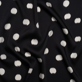 Polyester Twill – Black and Ivory Brushed Polka Dots – Made in Italy Polyester Twill – Black and Ivory Brushed Polka Dots – Made in Italy