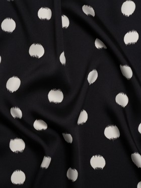 Polyester Twill – Black and Ivory Brushed Polka Dots – Made in Italy Polyester Twill – Black and Ivory Brushed Polka Dots – Made in Italy