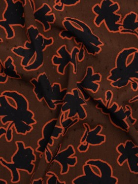 Dotted Rayon Jacquard – Brown, Orange and Black Floral Silhouettes – Made in Italy Dotted Rayon Jacquard – Brown, Orange and Black Floral Silhouettes – Made in Italy