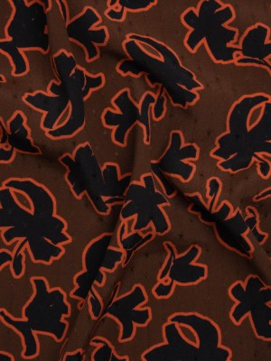 Dotted Rayon Jacquard – Brown, Orange and Black Floral Silhouettes – Made in Italy Dotted Rayon Jacquard – Brown, Orange and Black Floral Silhouettes – Made in Italy