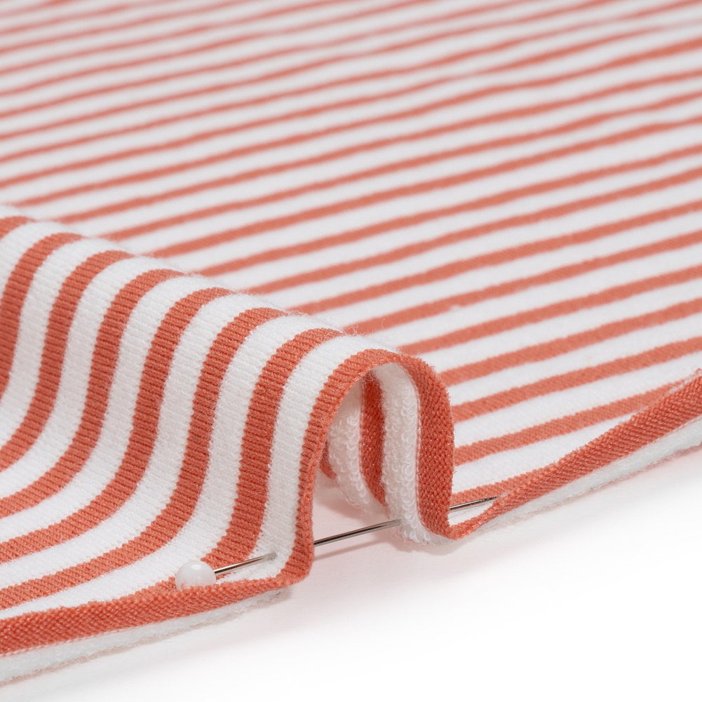 Stretch Jersey with French Terry Stripes by Mara Hoffman - Dusty Coral and White Stripes - Designer Deadstock