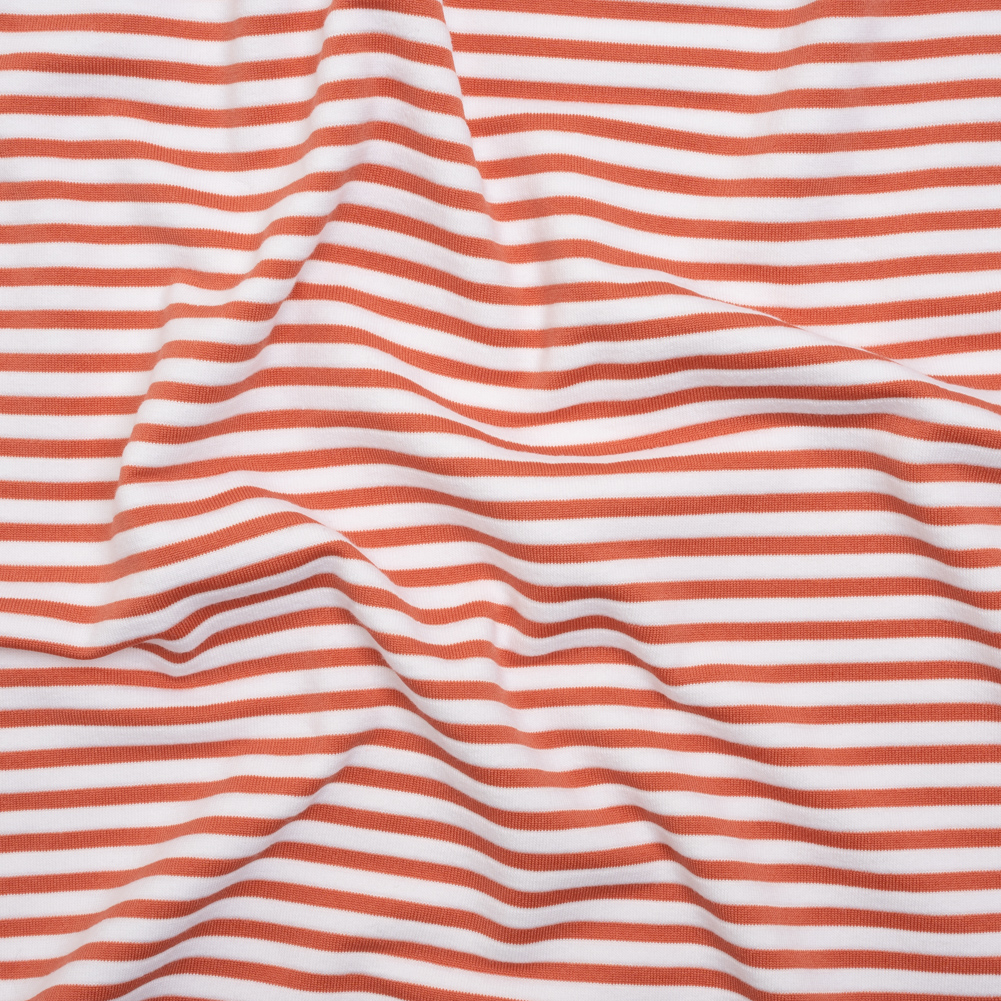 Stretch Jersey with French Terry Stripes by Mara Hoffman – Dusty Coral and White Stripes – Designer Deadstock Stretch Jersey with French Terry Stripes by Mara Hoffman – Dusty Coral and White Stripes – Designer Deadstock
