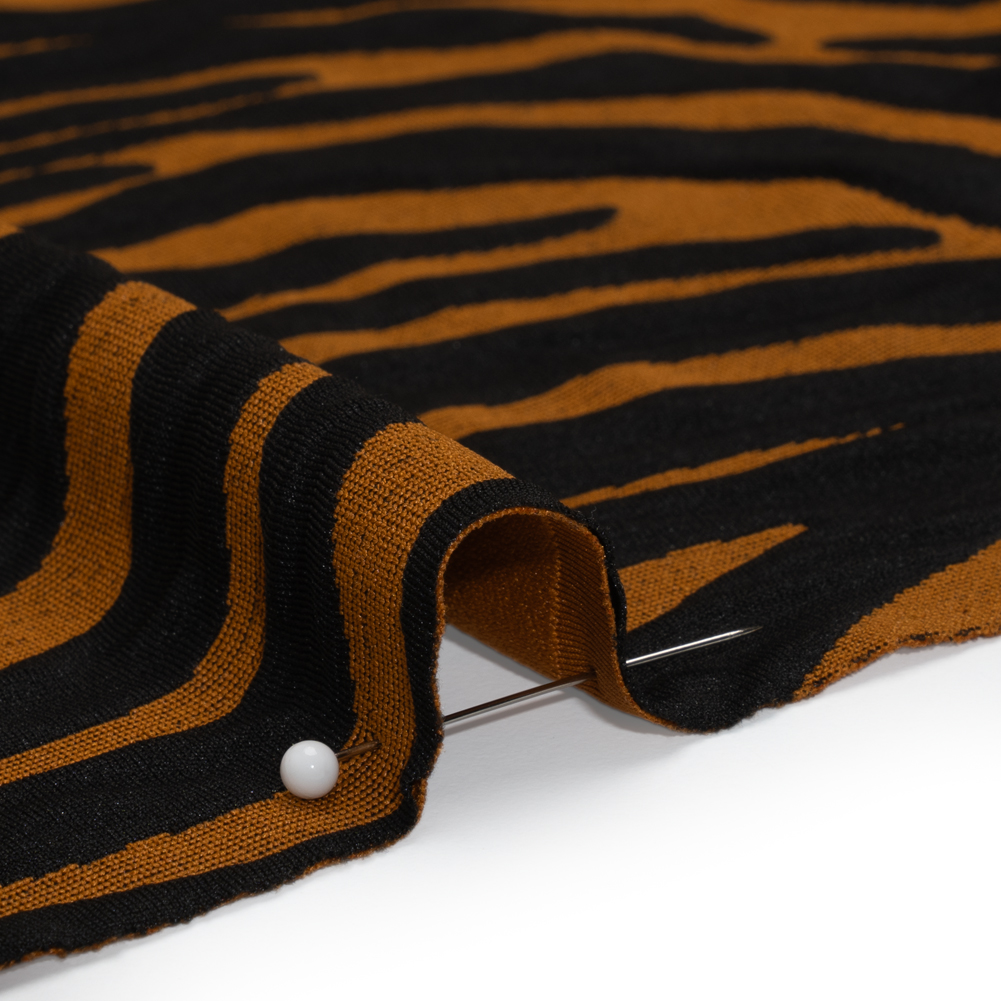 Stretch Knit Jacquard by Mara Hoffman - Burnt Orange and Black Tiger Stripes - Designer Deadstock