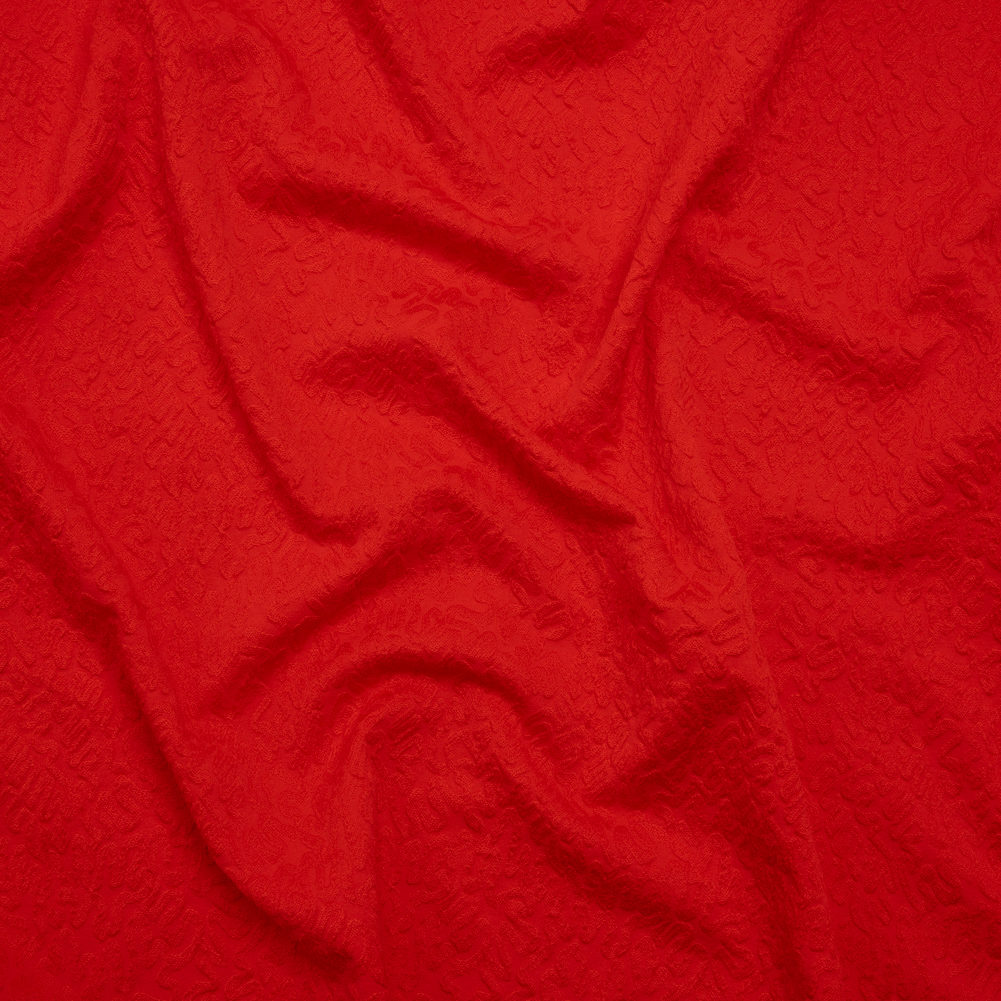 Stretch Polyester Jacquard Knit by Mara Hoffman – Red Orange Squiggles – Designer Deadstock Stretch Polyester Jacquard Knit by Mara Hoffman – Red Orange Squiggles – Designer Deadstock