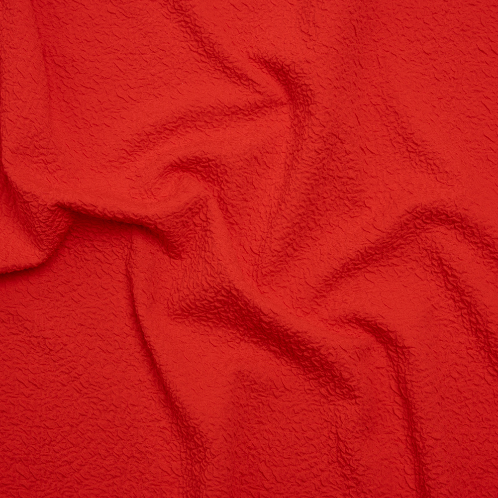 Textured Stretch Polyester Double Knit by Mara Hoffman – Bright Coral Crinkles – Designer Deadstock Textured Stretch Polyester Double Knit by Mara Hoffman – Bright Coral Crinkles – Designer Deadstock