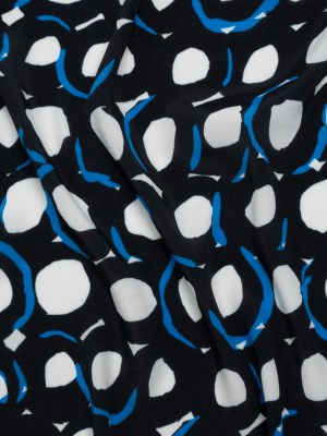Rayon Crepe de Chine Made in Italy – Black, White and Blue Abstract Spots – Deadstock Rayon Crepe de Chine Made in Italy – Black, White and Blue Abstract Spots – Deadstock