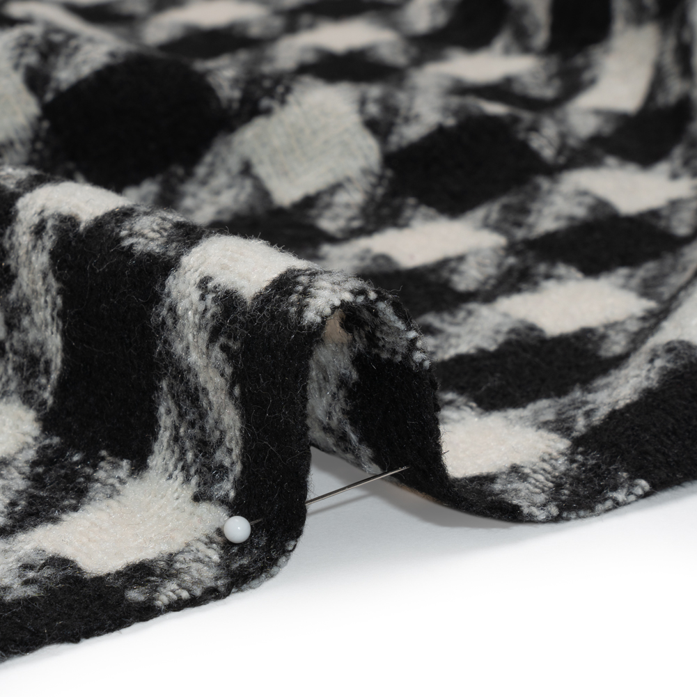 Acrylic Boucle Tweed - Black and Cream Houndstooth - Deadstock