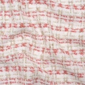 Metallic Polyester and Acrylic Tweed – White, Dusty Rose and Gold Plaid – Deadstock Metallic Polyester and Acrylic Tweed – White, Dusty Rose and Gold Plaid – Deadstock