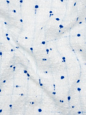 Polyester Pom Pom Tweed with Baby Sequins – White and Cobalt Blue – Deadstock Polyester Pom Pom Tweed with Baby Sequins – White and Cobalt Blue – Deadstock