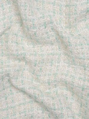 Metallic Polyester Tweed – Gold, White and Seafoam Plaid – Deadstock Metallic Polyester Tweed – Gold, White and Seafoam Plaid – Deadstock