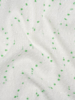 Polyester Pom Pom Tweed with Baby Sequins – White and Kelly Green – Deadstock Polyester Pom Pom Tweed with Baby Sequins – White and Kelly Green – Deadstock