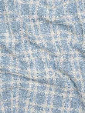 Cotton and Polyester Plaid Tweed with Baby Sequins and Eyelash Fringe – Baby Blue and White – Deadstock Cotton and Polyester Plaid Tweed with Baby Sequins and Eyelash Fringe – Baby Blue and White – Deadstock