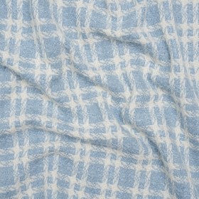 Cotton and Polyester Plaid Tweed with Baby Sequins and Eyelash Fringe – Baby Blue and White – Deadstock Cotton and Polyester Plaid Tweed with Baby Sequins and Eyelash Fringe – Baby Blue and White – Deadstock