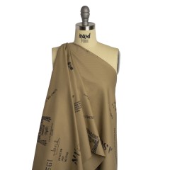 Cotton Twill Print – Khaki and Black Sketches and Stencils – Deadstock Cotton Twill Print – Khaki and Black Sketches and Stencils – Deadstock