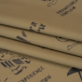 Cotton Twill Print – Khaki and Black Sketches and Stencils – Deadstock Cotton Twill Print – Khaki and Black Sketches and Stencils – Deadstock