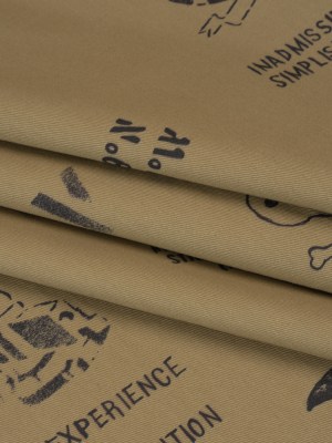 Cotton Twill Print – Khaki and Black Sketches and Stencils – Deadstock Cotton Twill Print – Khaki and Black Sketches and Stencils – Deadstock