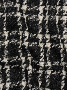 Metallic Tweed with Eyelash Fringe – Black and White Plaid – Deadstock Metallic Tweed with Eyelash Fringe – Black and White Plaid – Deadstock