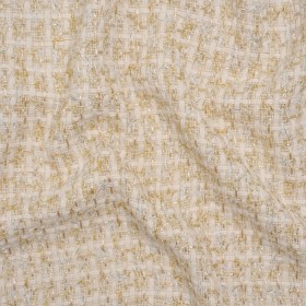 Wool Blend Tweed with Silver and Gold Eyelash Fringe – Cream Checks – Deadstock Wool Blend Tweed with Silver and Gold Eyelash Fringe – Cream Checks – Deadstock