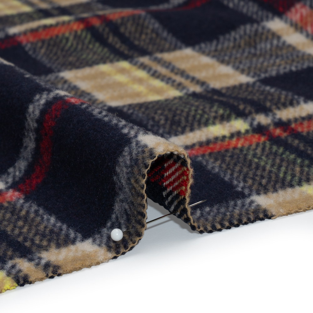 Brushed Wool Blend Twill – Navy, Red and Lemon Yellow Plaid – Deadstock Brushed Wool Blend Twill – Navy, Red and Lemon Yellow Plaid – Deadstock