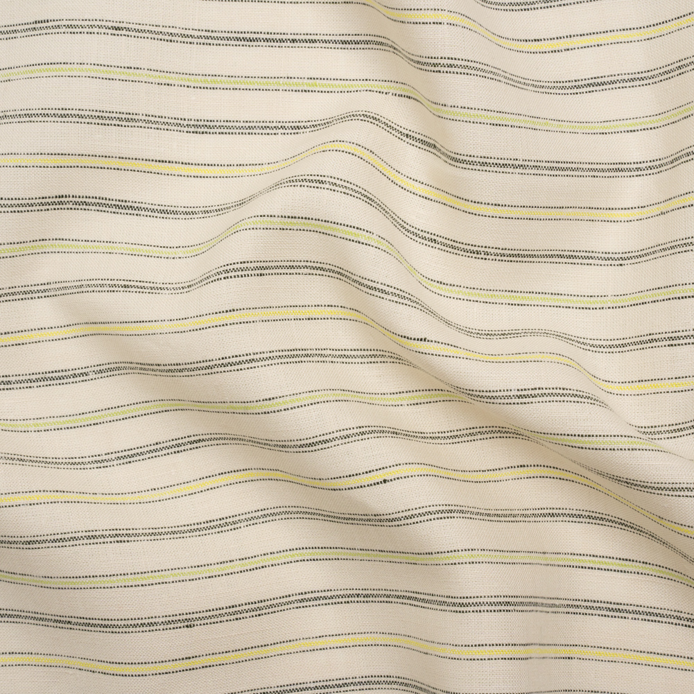 Medium Weight Linen Woven – Cream, Green and Yellow Ticking Stripes Medium Weight Linen Woven – Cream, Green and Yellow Ticking Stripes