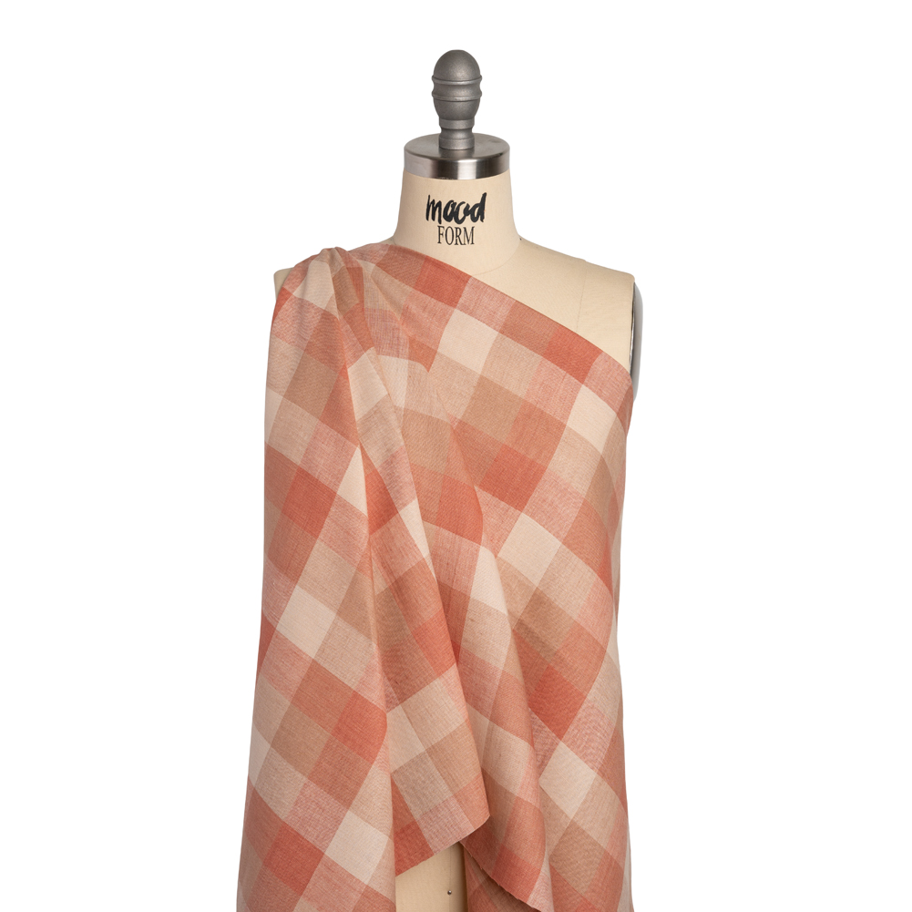 Medium Weight Linen Woven – Coral Pink, Beige and Cream Checkers Medium Weight Linen Woven – Coral Pink, Beige and Cream Checkers