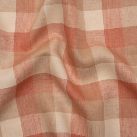 Medium Weight Linen Woven – Coral Pink, Beige and Cream Checkers Medium Weight Linen Woven – Coral Pink, Beige and Cream Checkers