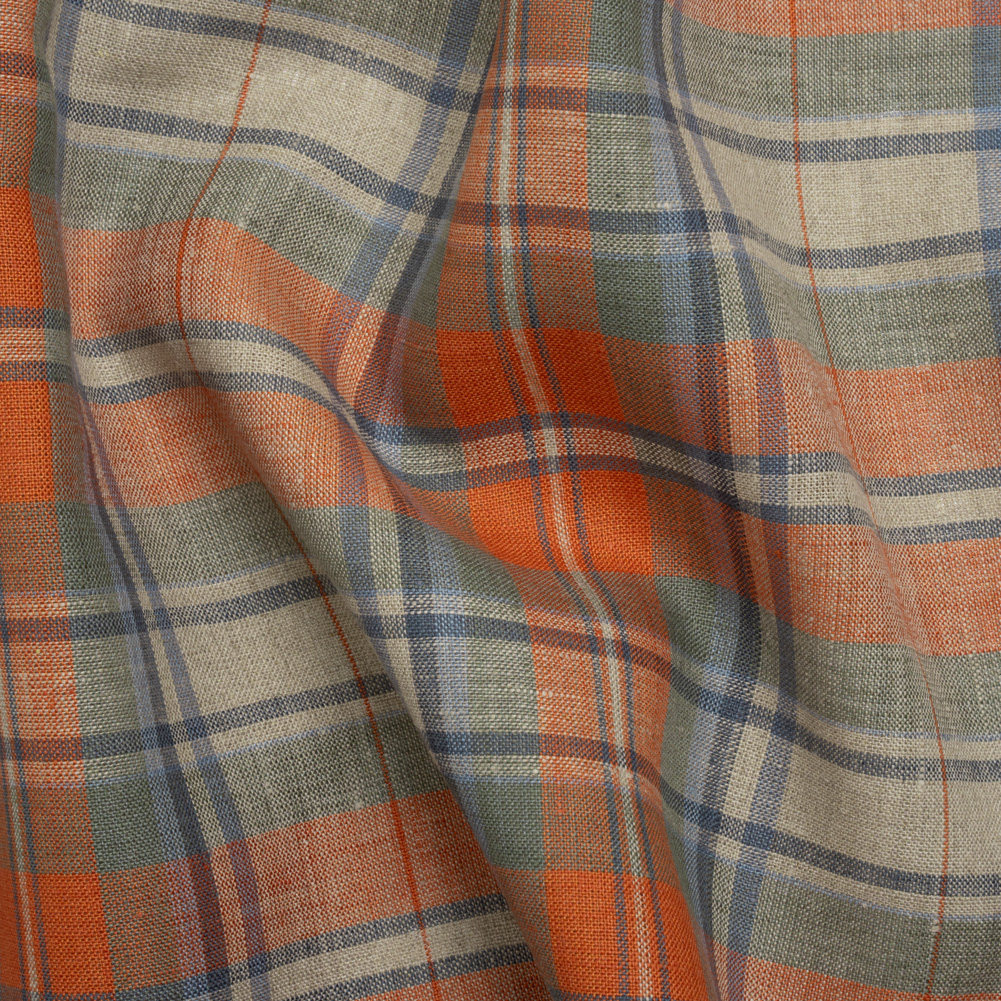 Medium Weight Linen Woven – Orange, Blue and Beige Plaid Medium Weight Linen Woven – Orange, Blue and Beige Plaid