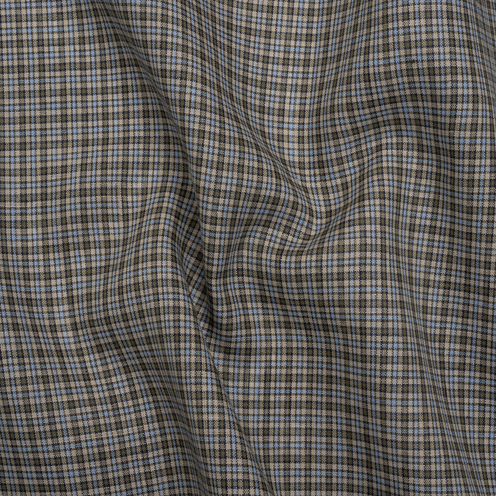 Medium Weight Linen Woven – Sky Blue, Cream and Brown Plaid Medium Weight Linen Woven – Sky Blue, Cream and Brown Plaid