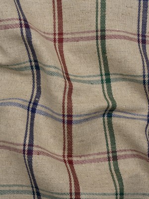 Heavyweight Linen Twill – Red, Blue, Green and Beige Windowpane Plaid Heavyweight Linen Twill – Red, Blue, Green and Beige Windowpane Plaid