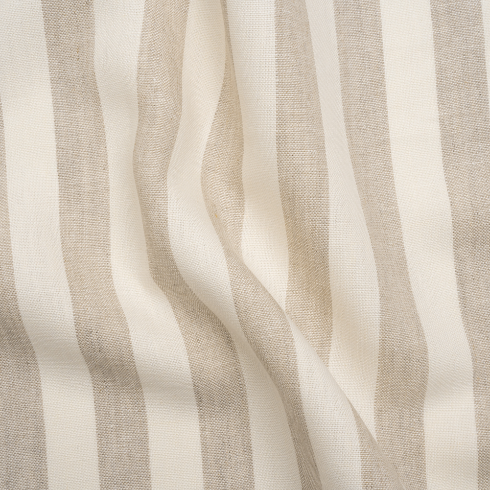 Medium Weight Linen Woven – Natural Beige and Cream Awning Stripes Medium Weight Linen Woven – Natural Beige and Cream Awning Stripes