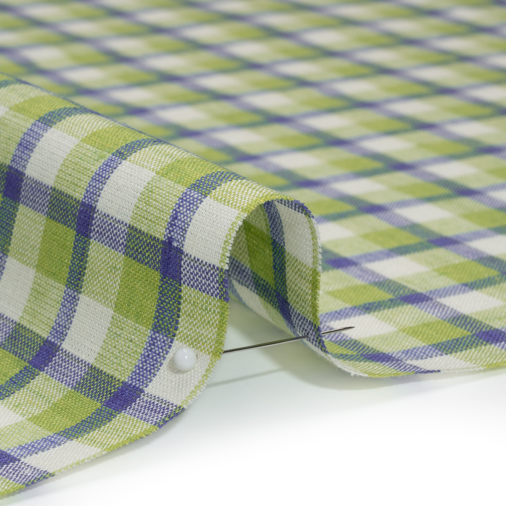 Medium Weight Linen Woven – Lime Green, Blue and Cream Plaid Medium Weight Linen Woven – Lime Green, Blue and Cream Plaid