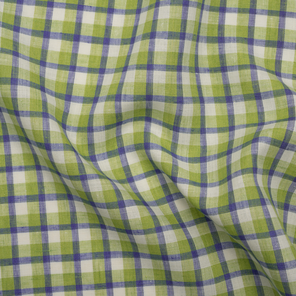 Medium Weight Linen Woven – Lime Green, Blue and Cream Plaid Medium Weight Linen Woven – Lime Green, Blue and Cream Plaid