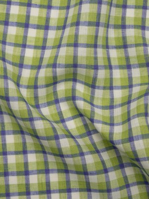 Medium Weight Linen Woven – Lime Green, Blue and Cream Plaid Medium Weight Linen Woven – Lime Green, Blue and Cream Plaid