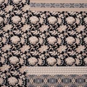 Stretch Polyester Tricot Panel – Beige, Black and White Floral and Geometric – Designer Deadstock Stretch Polyester Tricot Panel – Beige, Black and White Floral and Geometric – Designer Deadstock