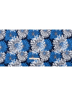 Stretch Polyester Tricot with Puff Print Outlines – Navy, Bright Blue and Gray Floral – Designer Deadstock Stretch Polyester Tricot with Puff Print Outlines – Navy, Bright Blue and Gray Floral – Designer Deadstock