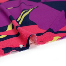 Stretch Polyester Tricot – Hot Pink, Purple and Navy Floral – Designer Deadstock Stretch Polyester Tricot – Hot Pink, Purple and Navy Floral – Designer Deadstock