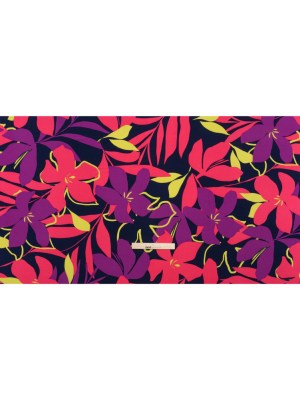 Stretch Polyester Tricot – Hot Pink, Purple and Navy Floral – Designer Deadstock Stretch Polyester Tricot – Hot Pink, Purple and Navy Floral – Designer Deadstock