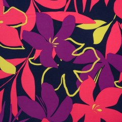 Stretch Polyester Tricot – Hot Pink, Purple and Navy Floral – Designer Deadstock Stretch Polyester Tricot – Hot Pink, Purple and Navy Floral – Designer Deadstock