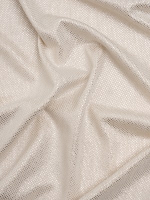 Stretch Polyester Knit with Metallic Foiling – Champagne and Silver Tiny Dots – Designer Deadstock Stretch Polyester Knit with Metallic Foiling – Champagne and Silver Tiny Dots – Designer Deadstock