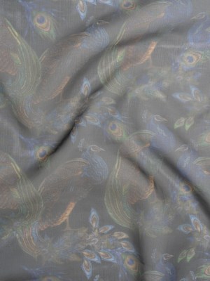 Polyester and Viscose Organza – Blue and Green Peacocks on Black Polyester and Viscose Organza – Blue and Green Peacocks on Black