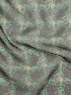 Polyester and Viscose Organza – Green and Teal Tropical Leaf Bunches Polyester and Viscose Organza – Green and Teal Tropical Leaf Bunches