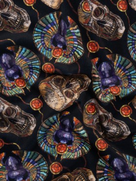 Polyester Microvelvet – Black, Green and Red Scarab Beetles and Skulls Polyester Microvelvet – Black, Green and Red Scarab Beetles and Skulls