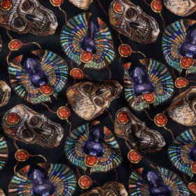 Polyester Microvelvet – Black, Green and Red Scarab Beetles and Skulls Polyester Microvelvet – Black, Green and Red Scarab Beetles and Skulls