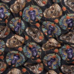 Medium Weight Linen and Cotton Woven – Black, Green and Red Scarab Beetles and Skulls Medium Weight Linen and Cotton Woven – Black, Green and Red Scarab Beetles and Skulls
