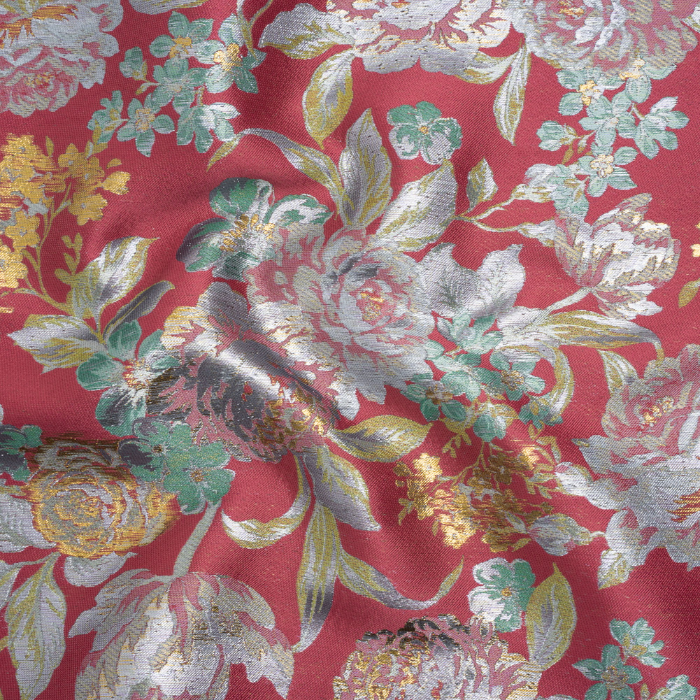 Metallic Luxury Brocade – Pink, Silver and Green Classic Flowers Metallic Luxury Brocade – Pink, Silver and Green Classic Flowers